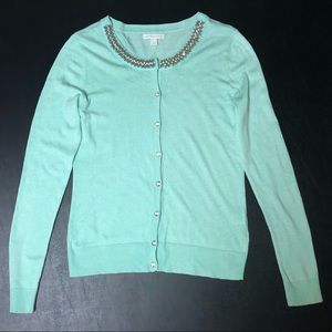 NY&C Tiffany color crystal button-front cardigan
